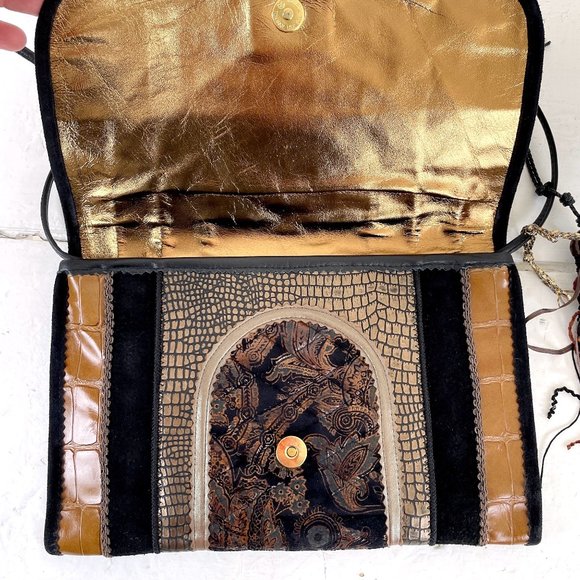 1990s vintage mixed material envelope style shoulder bag - Picture 7 of 10